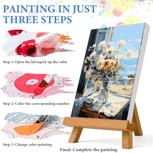 PRASIO Paint by Numbers Kit for Adults Beginner, Flower Adult Paint by Number Kits on Canvas, DIY Acrylic Watercolor Oil Paint by Number for Adults for Home Decor Gift 16x20 Inch - Image 4