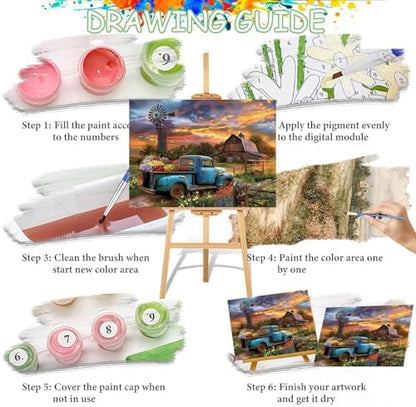 Farmhouse Truck Flower Paint by Numbers Kit for Adults Canvas,Frameworkless - Image 6