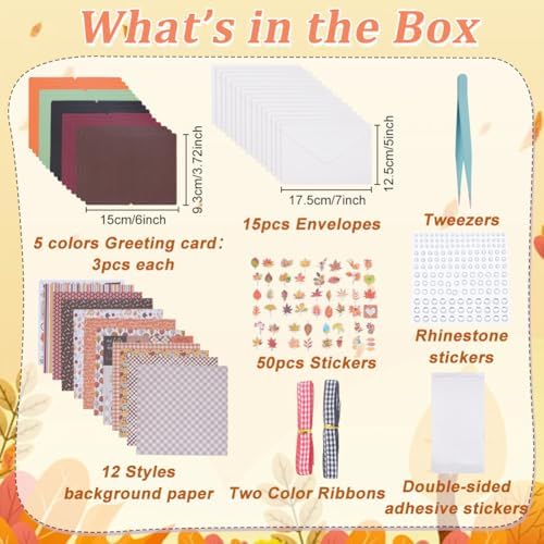 WEBEEDY 15 Sets DIY Card Making Kit for Adults,Complete Fall Greeting Card DIY Includes 15 Blank Cards, 15 Envelopes, Leaves Stickers for Birthday Thanksgiving Holiday Invitation Paper Craft Gift - Image 2
