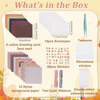 WEBEEDY 15 Sets DIY Card Making Kit for Adults,Complete Fall Greeting Card DIY Includes 15 Blank Cards, 15 Envelopes, Leaves Stickers for Birthday Thanksgiving Holiday Invitation Paper Craft Gift - Image 2