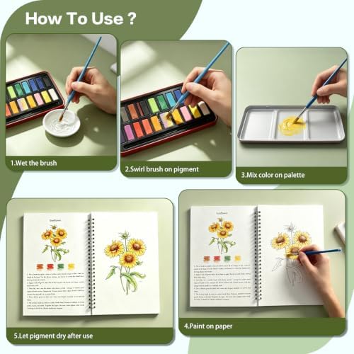 Watercolor Workbook, Water Coloring Book with 12 Different Birds Designs, 24 Colors Watercolor Paint Set for Beginners Adults(Birds) - Image 5