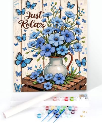 Flowers With Butterfly Paint By Numbers Kit For Adults - Diy Rustic White Wood Background Painting On Canvas, Acrylic Paint Set, Suitable For Beginners, Art For Home Decoration Or Gifts(8X12IN framed) - Image 3