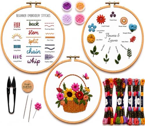 KNOT YOUR TYPE DIY Embroidery Starter Kit for Beginners | All-in-One Hand Embroidery Kit with Hoop, Printed Fabric, Threads & Stitch Guide | Art & Craft Kit for Adults by KnotYourType