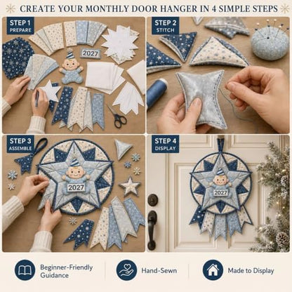 Beginner-Friendly 12- Month Themed 3D Quilted Door Hanger Sewing Kit Collection, DIY Fabric Patchwork Adults Craft Kit, Fall Art Wall Decor, Christmas Holiday Hanger，U3 - Image 2