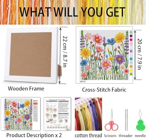 Wildflowers Stamped Cross Stitch Kits for Adult Beginner with Wooden Frame - Image 3