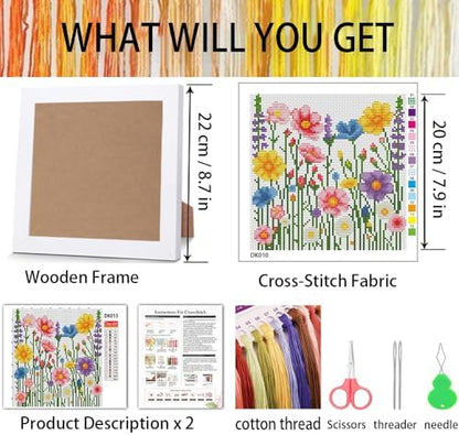 Wildflowers Stamped Cross Stitch Kits for Adult Beginner with Wooden Frame - Image 3