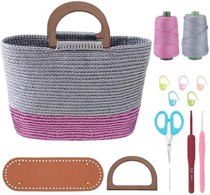 ACRNIGHEET Crochet Bag Kit for Beginners with Leather Bottom Advanced Crochet Kit Handbag Knitting Making Kit with Step-by-Step Video Tutorials Learn to Crochets Kits for Birthday Gift by ACRNIGHEET