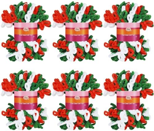 Threlaco 6 Skein Christmas Loop Yarn for Finger Knitting, Red, White, Green by Threlaco