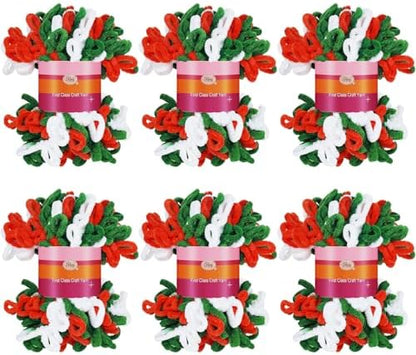 Threlaco 6 Skein Christmas Loop Yarn for Finger Knitting, Red, White, Green by Threlaco