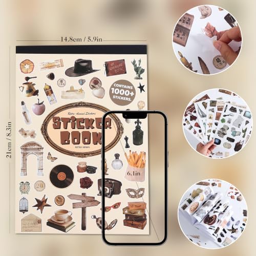 1000+ PCS Retro Vintage Sticker Book, Old Fashion Little Object Theme Aesthetic Stickers for Scrapbooking, Art Journaling, Junk Journal Supplies for Adults Teens Girls DIY Crafts Decorations - Image 4