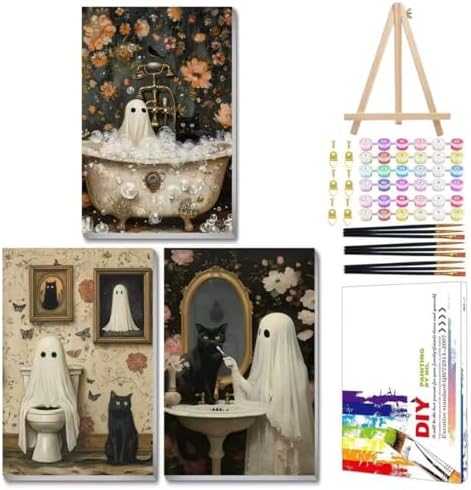 Mandun Halloween Paint by Numbers Kit for Adults, 3 Pack, 7.8x11.8 inch by MANDUN
