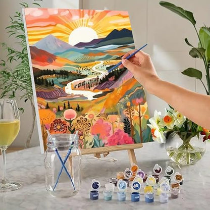 MaiMMaledy Paint by Numbers Kit for Adults Beginners Canvas Pictures with Framed Drawing Painting Acrylic Pigment with Wooden Triangle Easel Sunrise 8Wx12L inch - Image 2