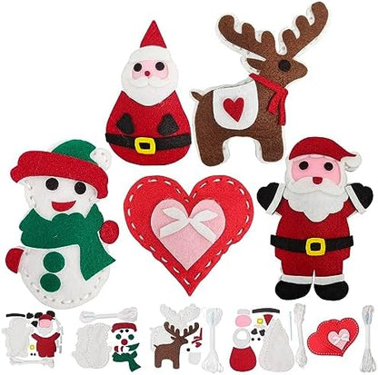 Jtnohx Sewing Kit for Kids, Felt Christmas Ornaments Set, 5 Sets DIY Craft Kits - Christmas Deer, Santa Claus, Snowman, Heart, Christmas Tree Decor for Home Party Decorations by Jtnohx