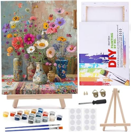 MaiMMaledy Paint by Numbers Kit for Adults Beginners Canvas Pictures with Framed Drawing Painting Acrylic Pigment with Wooden Triangle Easel Vase Ornaments 8Wx12L inch by MaiMMaledy