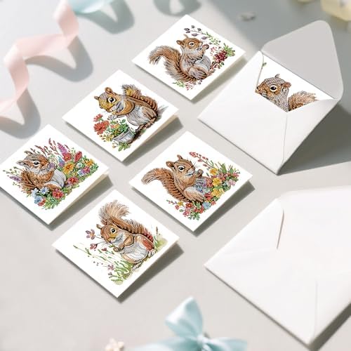 AiYuanzsh 6 Pack Diamond Painting Greeting Cards with Envelopes, DIY 5D Diamond Art Card Kit Featuring Cute Squirrels, 30x15cm Handmade Rhinestone Cards Crafts for Greetings and Seasonal Wishes - Image 7