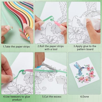 PH PandaHall Paper Quilling Kit Flower and Hummingbird Quilling Tool with 240 Paper Strip Supplier Quilling Template Board DIY Crafts Set DIY Kit for Adults Filigree Painting Kits Wall Art Decor - Image 3