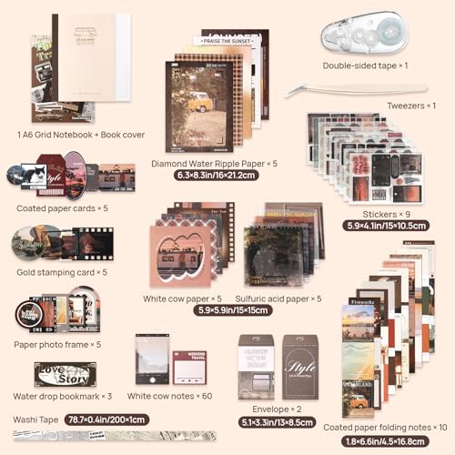 Travel Scrapbook Photo Album Supplies Kit with Tweezers and Glue Tape, Aesthetic Vintage Junk Journal Scrapbooking Paper, Sticker Pack, Notebook Craft Supplies, DIY Gift for Adult Men Women (Traveler) - Image 4