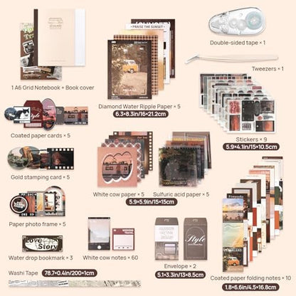 Travel Scrapbook Photo Album Supplies Kit with Tweezers and Glue Tape, Aesthetic Vintage Junk Journal Scrapbooking Paper, Sticker Pack, Notebook Craft Supplies, DIY Gift for Adult Men Women (Traveler) - Image 4