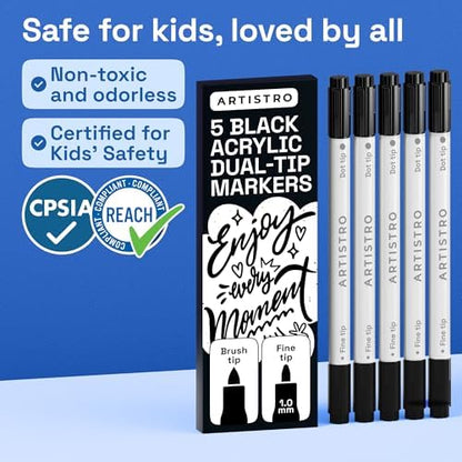ARTISTRO Black Dual-Tip Acrylic Paint Marker Pens - Set of 5 - Image 6