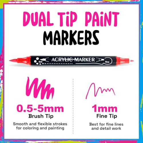 36 Colors Dual Tip Acrylic Paint Markers,Fine Tip and Brush Tip Permanent Acrylic Paint Pens For Rock Painting, Canvas, Wood, Glass, Ceramic, Fabric, Plastic, Egg, Scrapbook,Art Painting Supplies Kit - Image 2