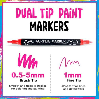 24 Colors Dual Tip Acrylic Paint Markers,Fine Tip and Brush Tip Permanent Acrylic Paint Pens For Rock Painting, Canvas, Wood, Glass, Ceramic, Fabric, Plastic, Egg, Scrapbook,Art Painting Supplies Kit - Image 2