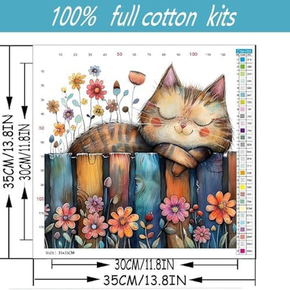 Cat Flowers Stamped Cross Stitch Kits for Adults Beginner, Counted Cross Stitch Kits Printed Stitching Cute Patterns Dimensions Needlepoint Art Crafts Embroidery Kits for Adults - Image 2