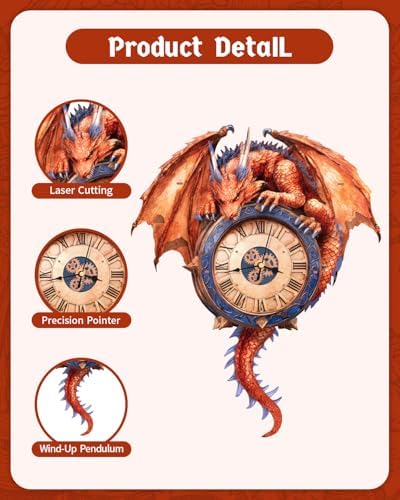 3D Puzzles for Adults-Wooden Firy Dragon Clock Puzzle DIY Clock Model Kit - Image 5