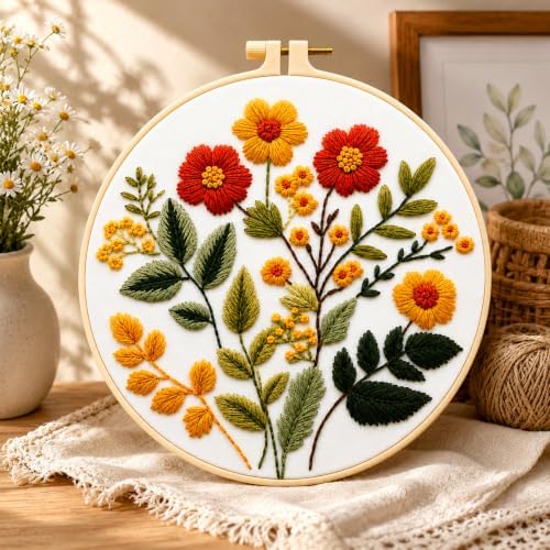 Zhenqing Floral Embroidery Kit for Beginners, Wildflower Botanical Needlework Kit with Pre-Printed Cotton Fabric, Hoop, Threads & Tools, Flower Wall Decor (C0126) - Image 2
