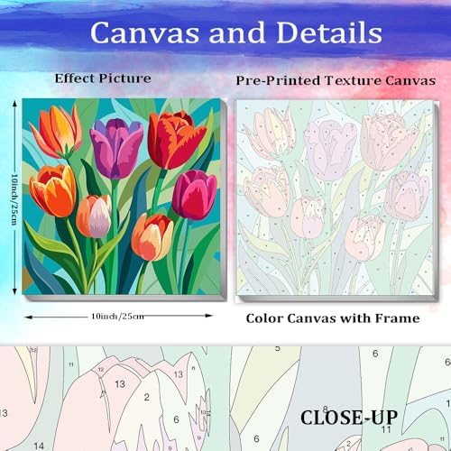 JUJUHOOD Tulip Flower Framed Paint by Numbers Kit for Adults Beginner & Kids Ages 8-12, Easy Paint by Number Without Easel, Simple Paint by Numbers for Gift Home Wall Decor (10x10Inch) - Image 3