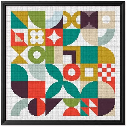 FREEBLOSS 11CT Cross Stitch Kit Cross Stitch Craft Kit with Stitching Guide for Beginners Memphis Stamped Embroidery Set Crossstitch Wall Hanging Set 17.7x17.7inch by FreeandCreativeCraftsArt