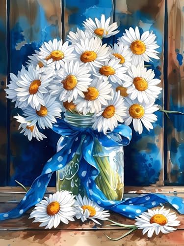 MjhRcll Daisy Stamped Cross Stitch Kits, Flowers Cross Stitch Ornament Kits for Adults Beginners, Counted Embroidery Needlepoint Kits Home Decor 12x16 Inch by MjhRcll