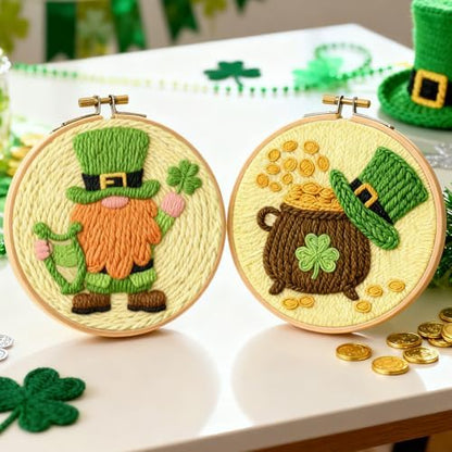 INFUNLY 2 Set St. Patrick's Punch Needle Embroidery Kits for Beginner Adult Gnome DIY Punch Needle Starter Kit for Wall Hanging Clover Needles Stitching Kit with Instruction for Crafts Gift Home Decor - Image 4