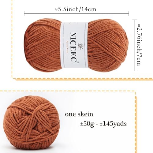 NICEEC 300g Soft Assorted Colors Yarn 100% Acrylic 870yds -Caramel - Image 2