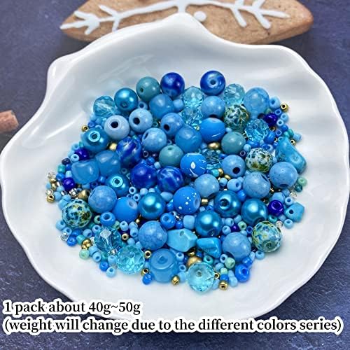 Assorted Glass Resin Beads Multi Size Colors Smooth Cracked Gravel Millet Spacer Beads for Bracelets Necklace Earring DIY Jewelry Making Craft(Lake Blue Series) - Image 2