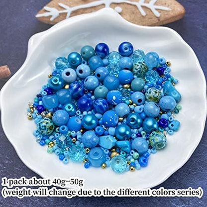 Assorted Glass Resin Beads Multi Size Colors Smooth Cracked Gravel Millet Spacer Beads for Bracelets Necklace Earring DIY Jewelry Making Craft(Lake Blue Series) - Image 2