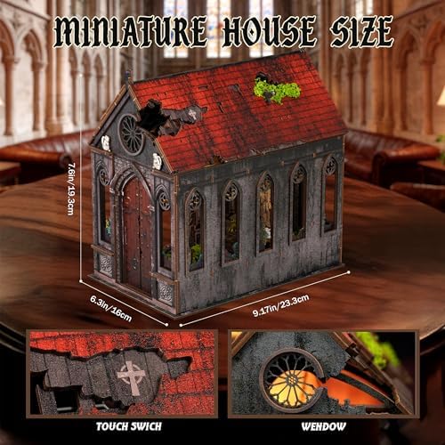 Lost Cathedral Book Nook Kit - Gothic Miniature DIY 3D Wooden Puzzle with LED Light, Bookshelf Insert Decor for Adults Teens, Cathedral Model Gift - Image 5