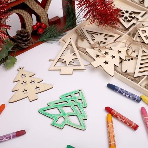 MACTING 27PCS Wooden Christmas Ornaments Unfinished Predrilled Natural Wood Slices DIY Blank Hanging Ornaments Kit for Crafts Centerpieces Christmas Tree Decorations, 9 Styles - Image 4