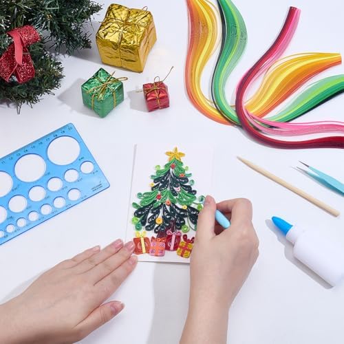 WEBEEDY 20 Sets Christmas Paper Quilling Kit for Adult Beginner Handmade Christmas Tree Snowman Ball Socks Patterns Greeting Card with Instuction DIY Holiday Congratulation Cards for Party Decor - Image 4