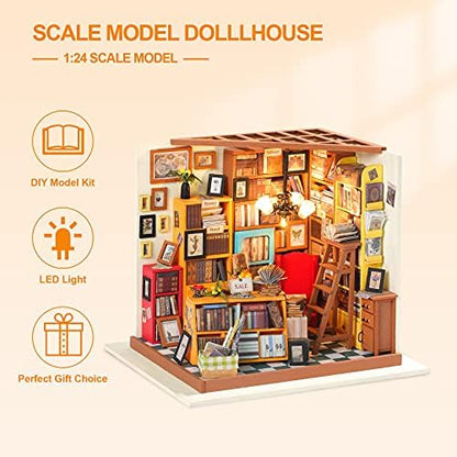 RoWood DIY Miniature Dollhouse Kit, 1:24 Scale Tiny House Building Kits - Sam's Study - Image 6