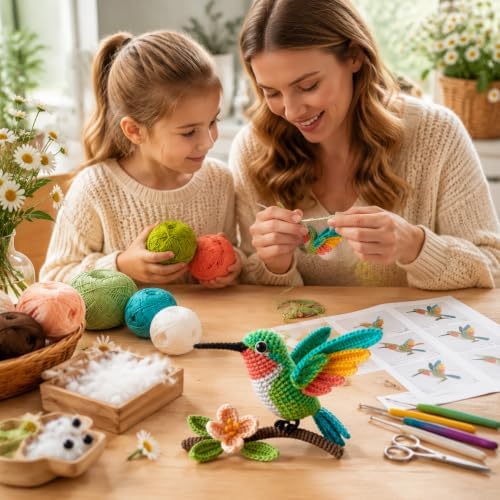 Beginner Crochet Kit for Adults & Teens, Hummingbird Amigurumi Crochet Kit with Flower Branch, Complete DIY Craft Supplies with Instructions, Bird Animal Starter Kit, Handmade Home Decor Gift - Image 3