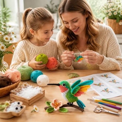 Beginner Crochet Kit for Adults & Teens, Hummingbird Amigurumi Crochet Kit with Flower Branch, Complete DIY Craft Supplies with Instructions, Bird Animal Starter Kit, Handmade Home Decor Gift - Image 3