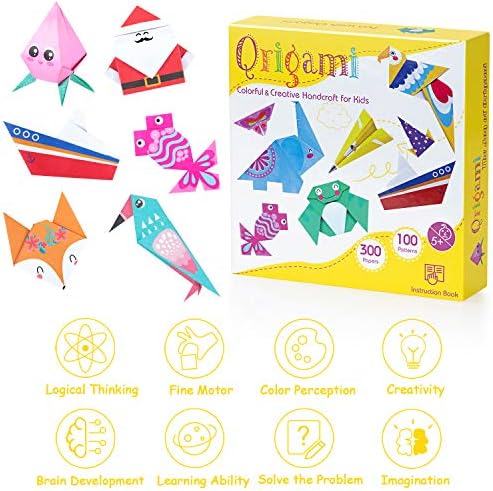 Origami Paper for Kids, 300 Sheets Colorful Origami Paper Kit 5.5Inch, 100 Origami Projects & Easy Origami Book Origami Kit for Kids, Creativity Training & Brain Development Origami Set for Kids - Image 5