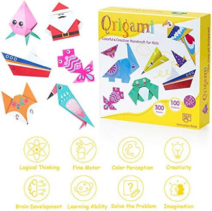 Origami Paper for Kids, 300 Sheets Colorful Origami Paper Kit 5.5Inch, 100 Origami Projects & Easy Origami Book Origami Kit for Kids, Creativity Training & Brain Development Origami Set for Kids - Image 5
