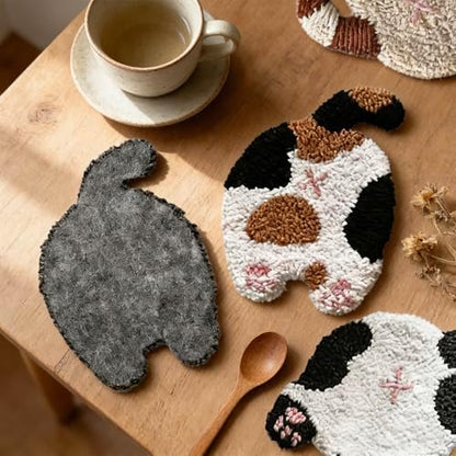 JarThenaAMCS 26 Pcs Pet Punch Needle Coaster Kits Cat Crafts Coasters Kit with Adhesive Felt Yarns Embroidery Hoop Instruction for Adults Beginners DIY Decor - Image 3