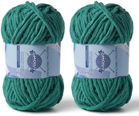 2 Pack Chunky Chenille Yarn for Crocheting, Baby Yarn for Crocheting Soft Blankets, Bulky Yarns for Crochet Amigurumi, 200g (148.7yds) Fluffy Velvet Yarns for Hand Knitting (2 Dark Green) by OMoiut