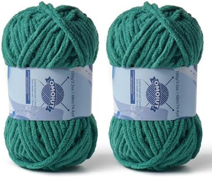 2 Pack Chunky Chenille Yarn for Crocheting, Baby Yarn for Crocheting Soft Blankets, Bulky Yarns for Crochet Amigurumi, 200g (148.7yds) Fluffy Velvet Yarns for Hand Knitting (2 Dark Green) by OMoiut
