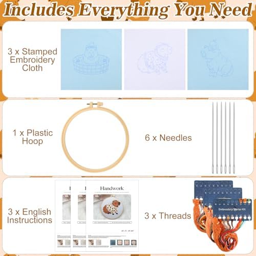 Mindsoft 3 Set Needlepoint Kit for Beginners with Hoop,Capybara - Image 3