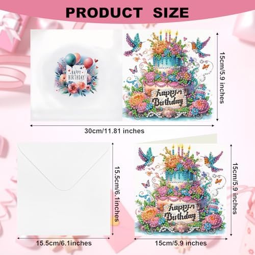 MUNORIAY Diamond Art Birthday Cards: 6 Pack Diamond Painting Greeting Cards Kits for Adults 5D DIY Special Shaped Rhinestone Birthday Folding Greeting Cards Gem Art with Envelopes Blessing Gifts - Image 7