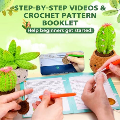 Crochetta Crochet Kit for Beginners - Crochet Starter Kit with Step-by-Step Video Tutorials, Learn to Crochet Kits for Adults and Kids, DIY Knitting Supplies, 4 Pack Plants Family(40%+ Yarn) - Image 3