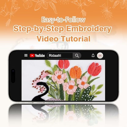 Embroidery Kit for Beginners, Adult Stamped Kits with Cat Floral Patterns - Image 2